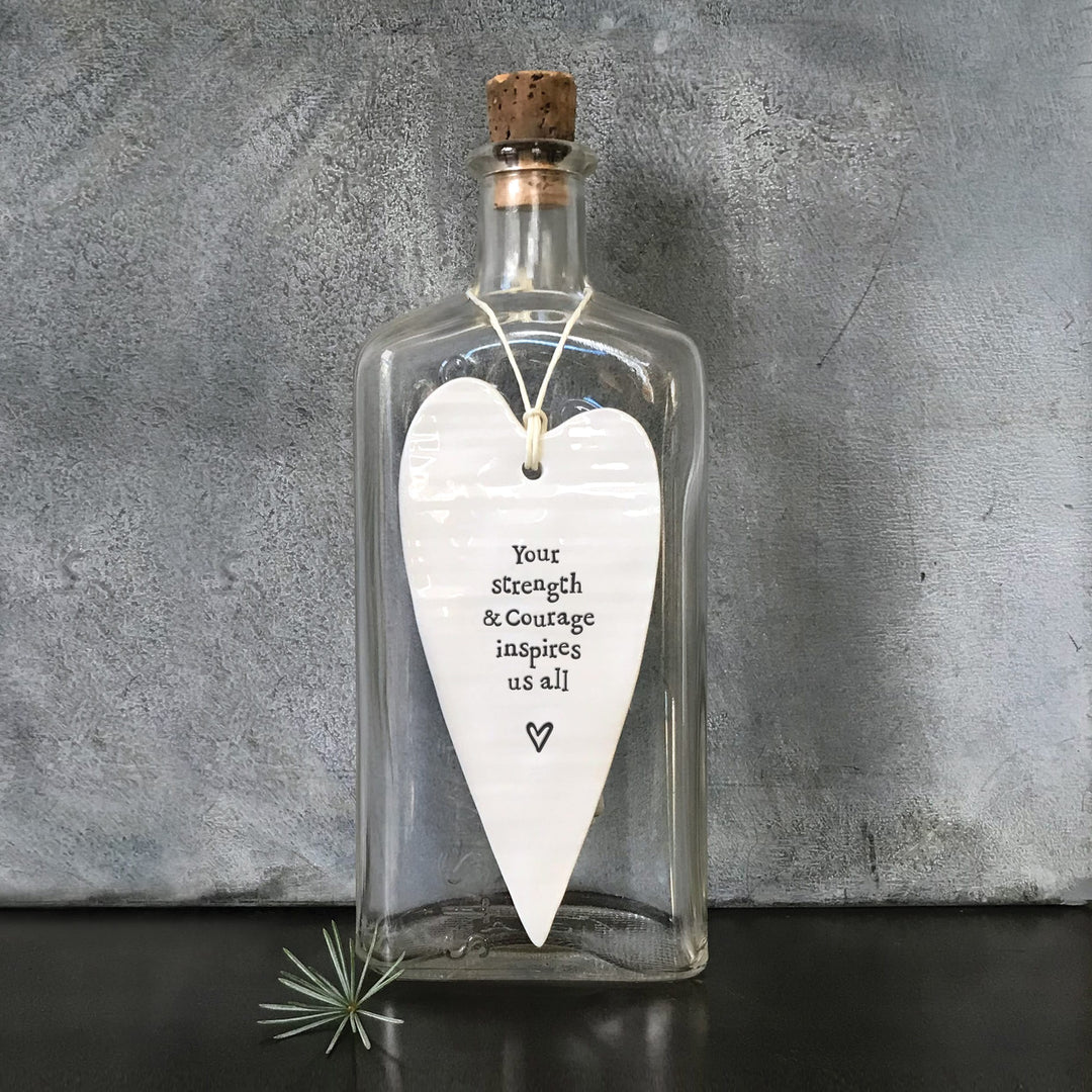 Porcelain Long Hanging Heart, Your Strength &amp; Courage | East of India Hanging Decoration East of India Porcelain Long Hanging Heart - Your Strength &amp; Courage