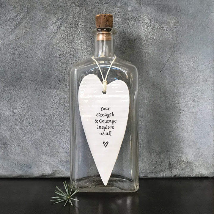 Porcelain Long Hanging Heart, Your Strength &amp; Courage | East of India Hanging Decoration East of India Porcelain Long Hanging Heart - Your Strength &amp; Courage
