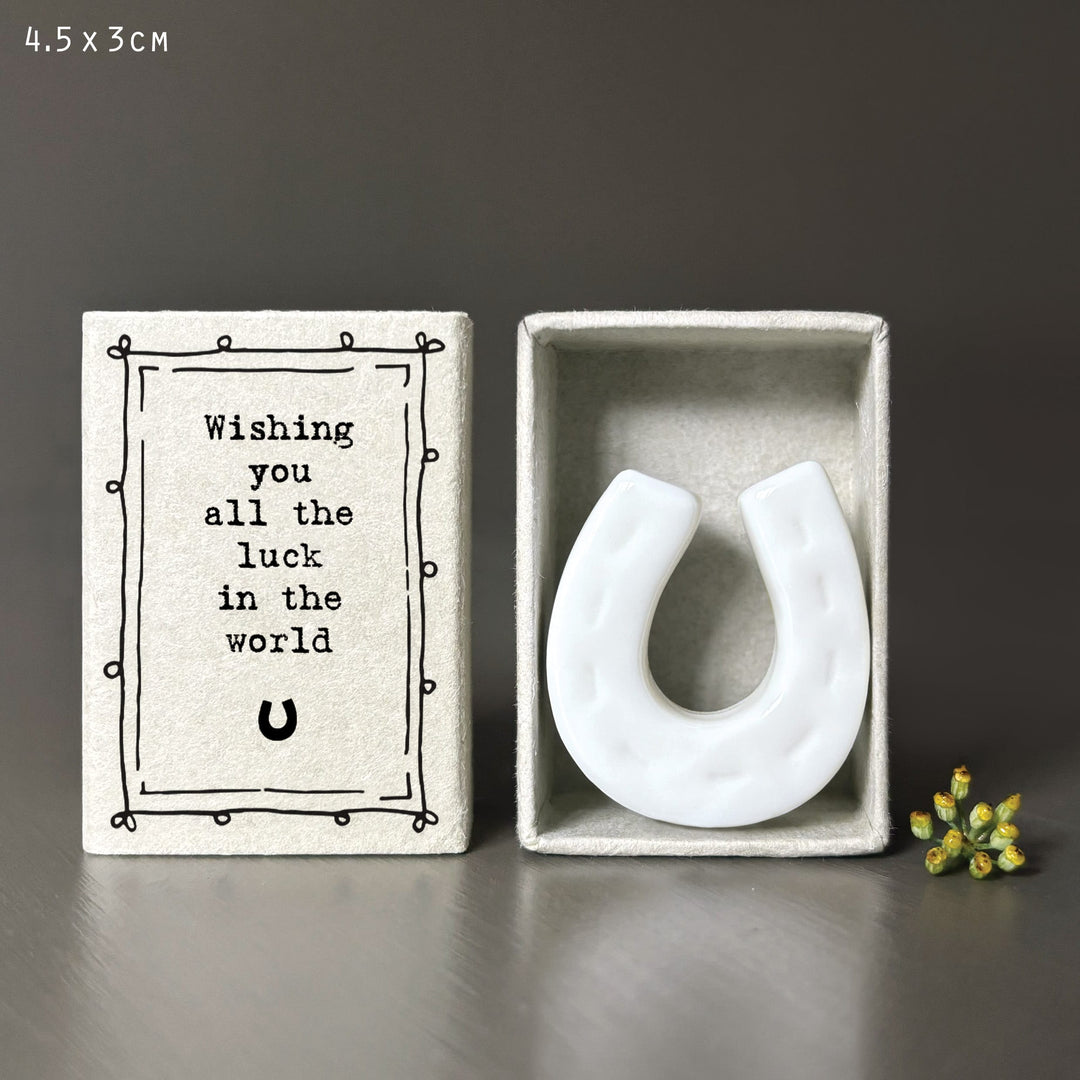 Porcelain Matchbox Horseshoe - Good Luck Keepsake Gift gift East of India Matchbox Horseshoe - Wishing you luck