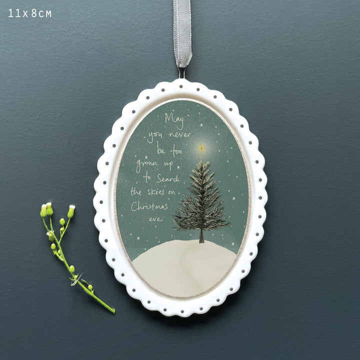 Porcelain Oval Hanging Decoration, May You Never Be Too Grown Up Hanging Decoration East of India Porcelain Scallop Oval Hanging Decoration - May You Never Be Too Grown Up