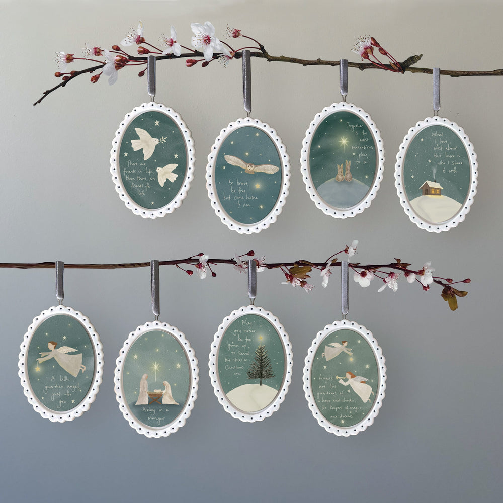 Porcelain Oval Hanging Decoration, May You Never Be Too Grown Up Hanging Decoration East of India Porcelain Scallop Oval Hanging Decoration - May You Never Be Too Grown Up