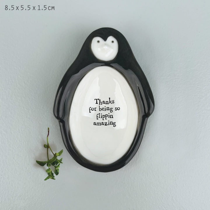 Porcelain Penguin Trinket Dish Flippin Amazing | East of India dish East of India Porcelain Penguin Trinket Dish - Flippin Amazing