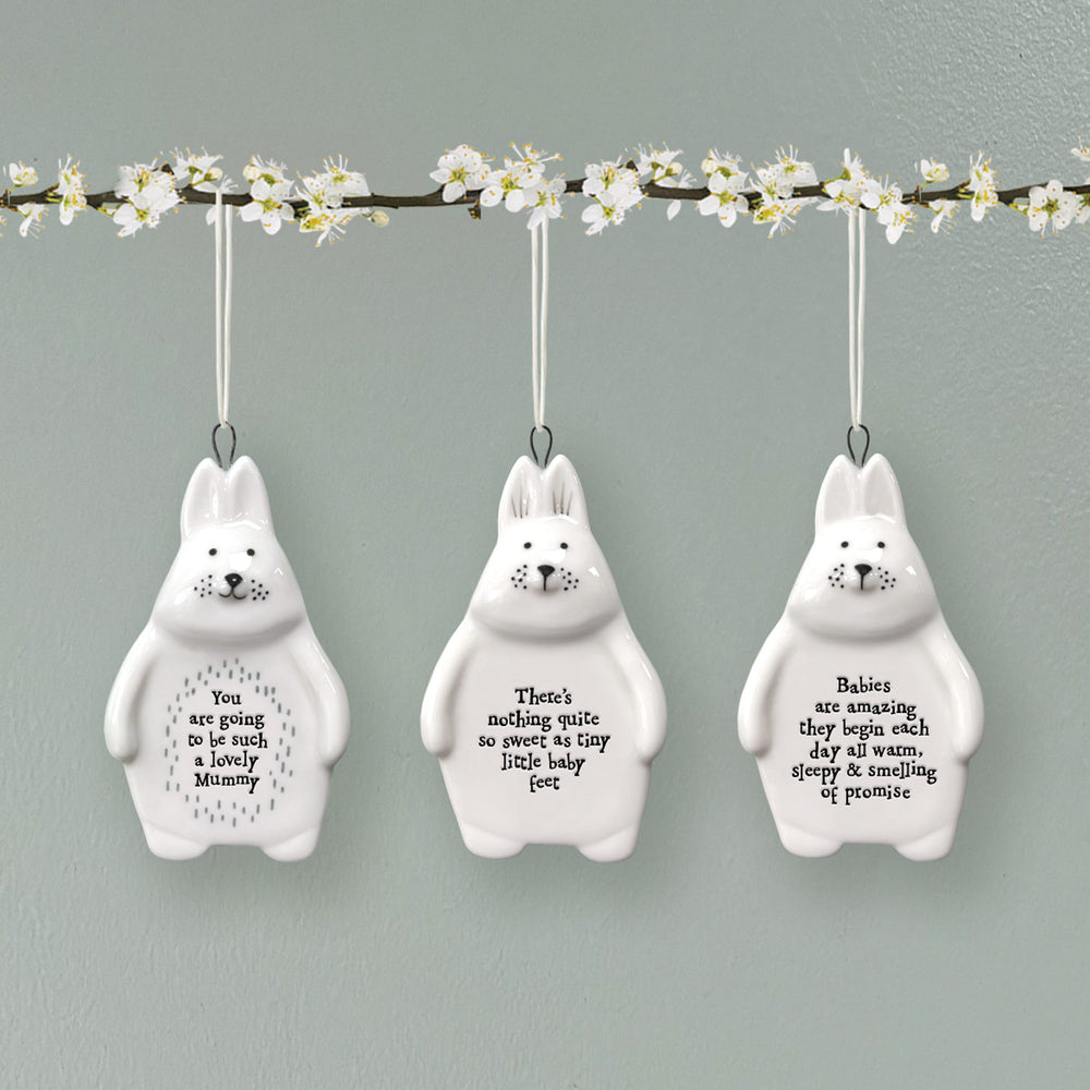 Porcelain Rabbit Hanger, Babies Are Amazing | East of India Hanging Decoration East of India Porcelain Rabbit Hanging Decoration - Babies Are Amazing They Begin