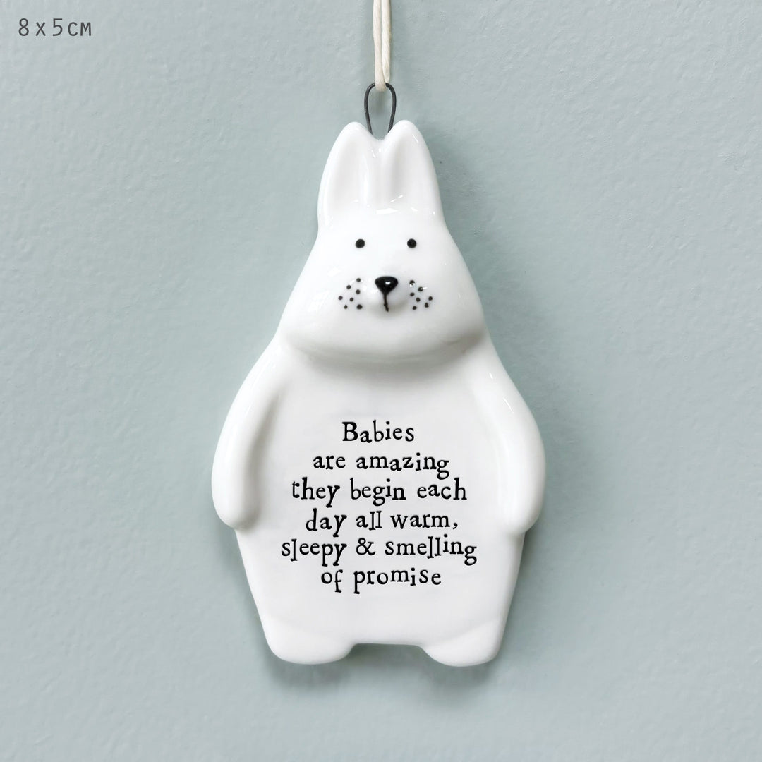 Porcelain Rabbit Hanger, Babies Are Amazing | East of India Hanging Decoration East of India Porcelain Rabbit Hanging Decoration - Babies Are Amazing They Begin