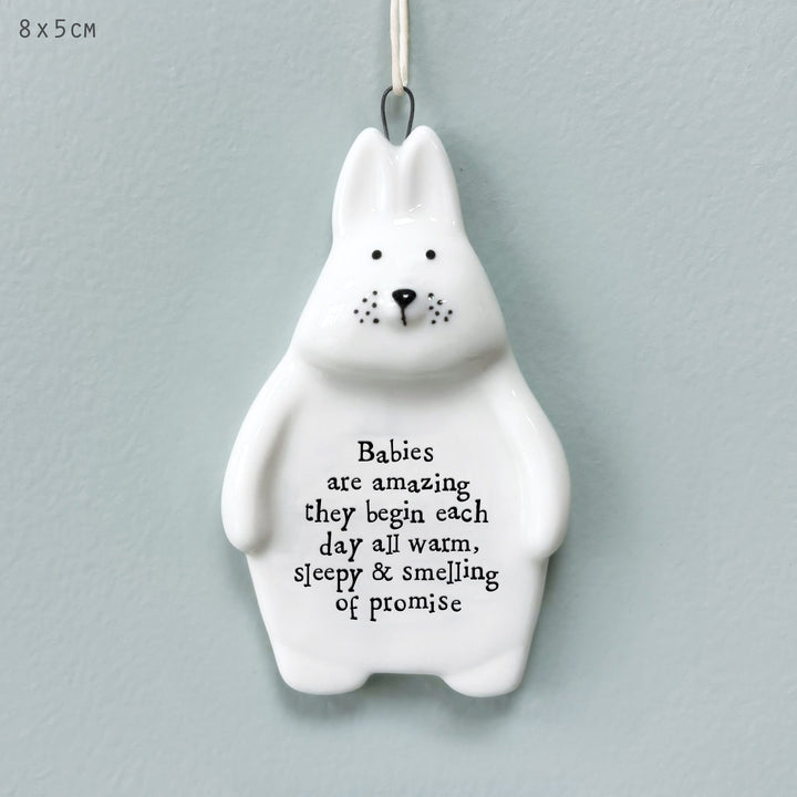 Porcelain Rabbit Hanger, Babies Are Amazing | East of India Hanging Decoration East of India Porcelain Rabbit Hanging Decoration - Babies Are Amazing They Begin