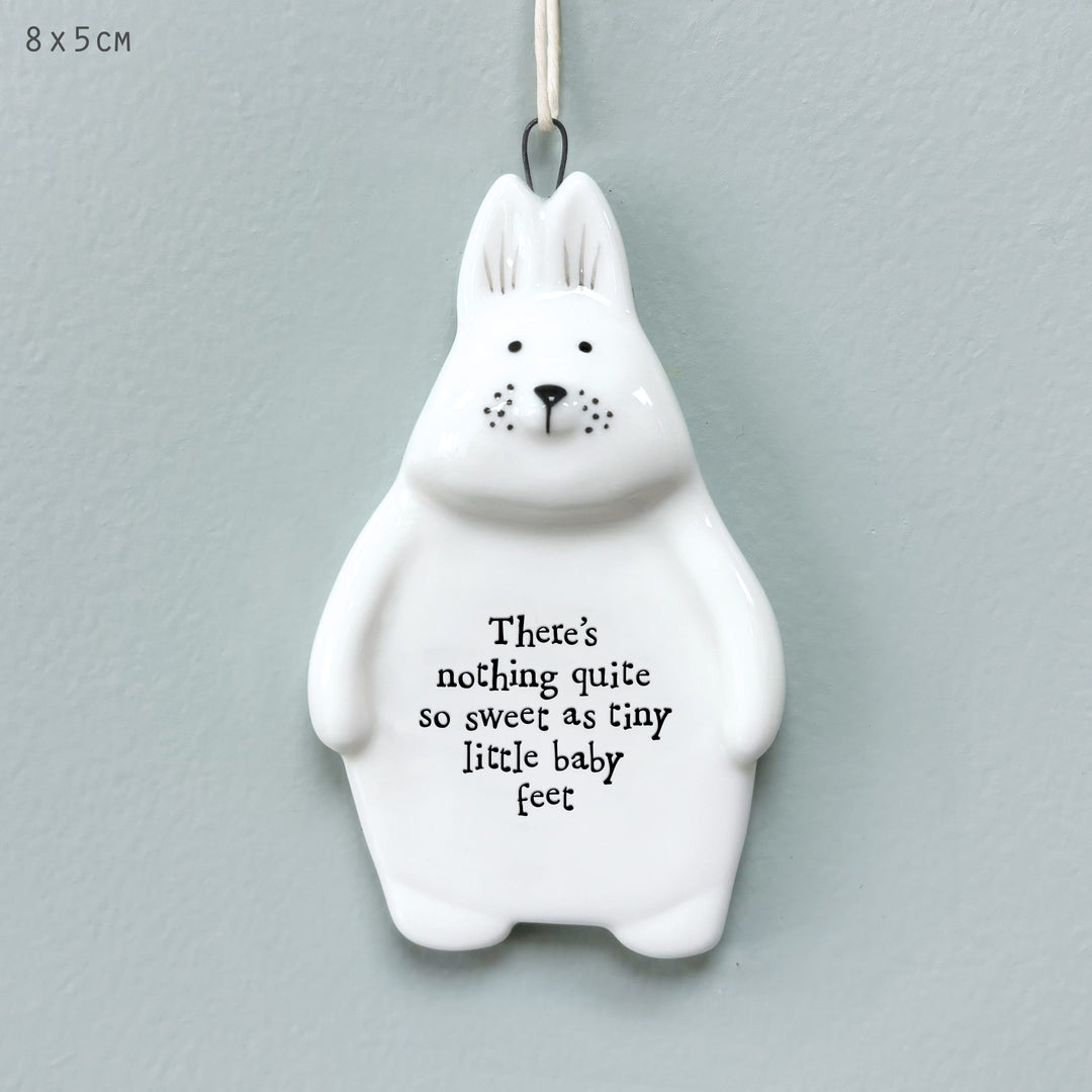Porcelain Rabbit Hanger, Nothing Quite So Sweet | East of India Hanging Decoration East of India Porcelain Rabbit Hanging Decoration - Nothing Quite So Sweet Baby Feet