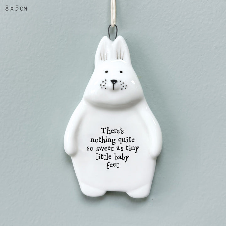 Porcelain Rabbit Hanger, Nothing Quite So Sweet | East of India Hanging Decoration East of India Porcelain Rabbit Hanging Decoration - Nothing Quite So Sweet Baby Feet