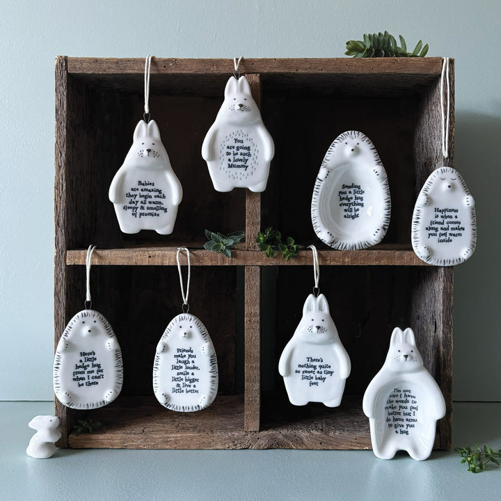 Porcelain Rabbit Hanger, Nothing Quite So Sweet | East of India Hanging Decoration East of India Porcelain Rabbit Hanging Decoration - Nothing Quite So Sweet Baby Feet