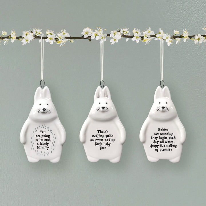 Porcelain Rabbit Hanger, Nothing Quite So Sweet | East of India Hanging Decoration East of India Porcelain Rabbit Hanging Decoration - Nothing Quite So Sweet Baby Feet