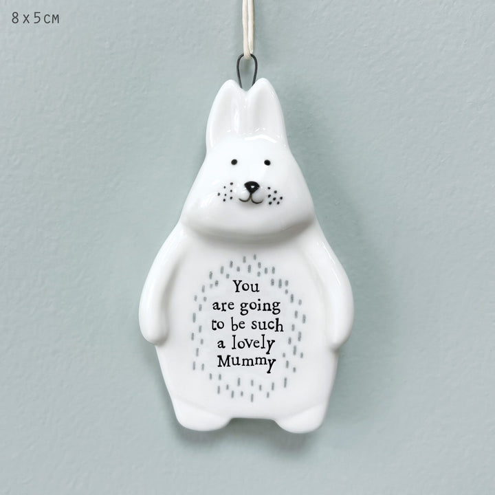 Porcelain Rabbit Hanger, Such a Lovely Mummy | East of India Hanging Decoration East of India Porcelain Rabbit Hanging Decoration - Going to Be Such a Lovely Mummy