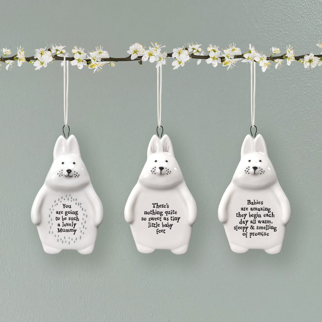 Porcelain Rabbit Hanger, Such a Lovely Mummy | East of India Hanging Decoration East of India Porcelain Rabbit Hanging Decoration - Going to Be Such a Lovely Mummy