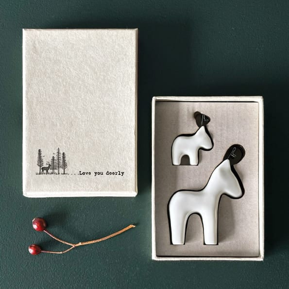 Porcelain Reindeer Christmas Decorations, Set of 2 | East of India Christmas Decoration East of India Porcelain Reindeer Christmas Decorations - Set of 2