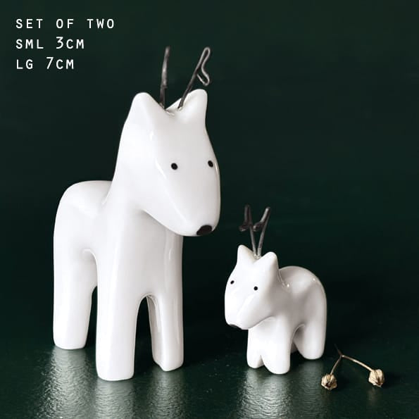 Porcelain Reindeer Christmas Decorations, Set of 2 | East of India Christmas Decoration East of India Porcelain Reindeer Christmas Decorations - Set of 2