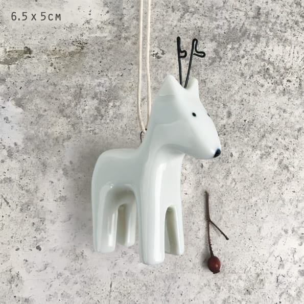 Porcelain Reindeer Christmas Tree Decoration | East of India Hanging Decoration East of India Porcelain Christmas Tree Decoration - Reindeer
