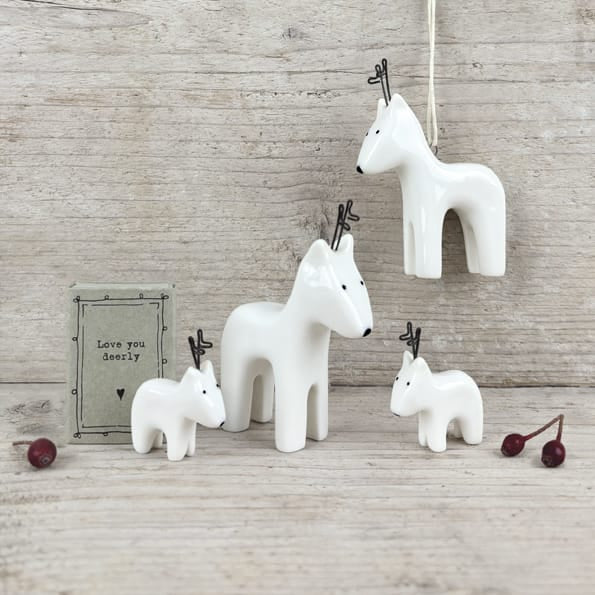 Porcelain Reindeer Christmas Tree Decoration | East of India Hanging Decoration East of India Porcelain Christmas Tree Decoration - Reindeer