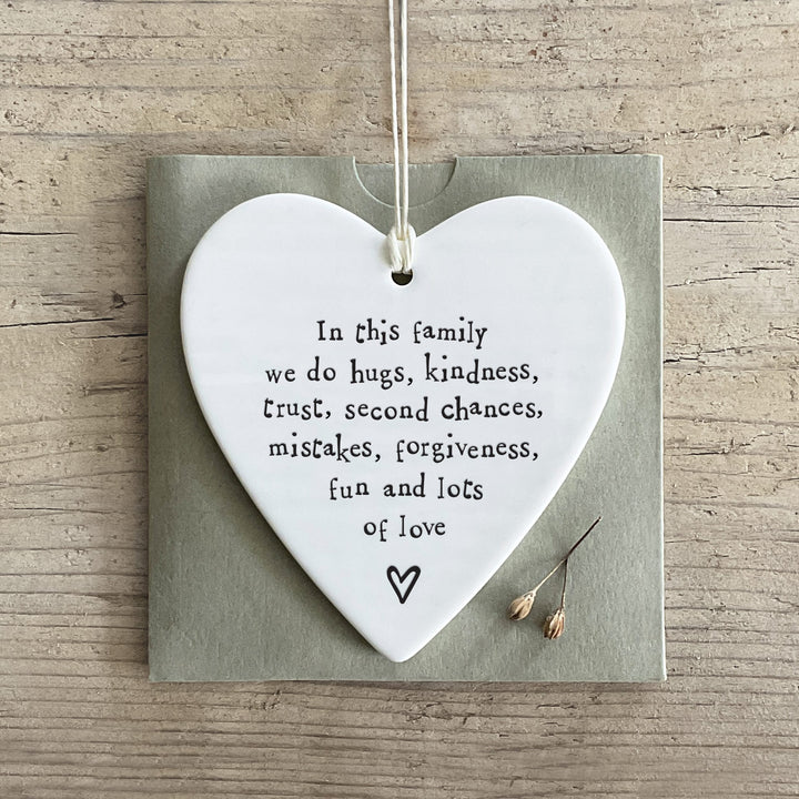 Porcelain Round Hanging Heart, In This Family | East of India Hanging Decoration East of India Porcelain Round Hanging Heart - In This Family
