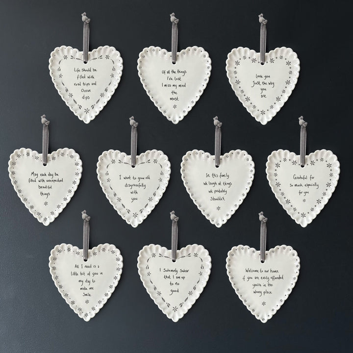 Porcelain Scallop Hanging Heart, All I Need Is | East of India Hanging Decoration East of India Porcelain Scallop Hanging Heart - All I Need Is