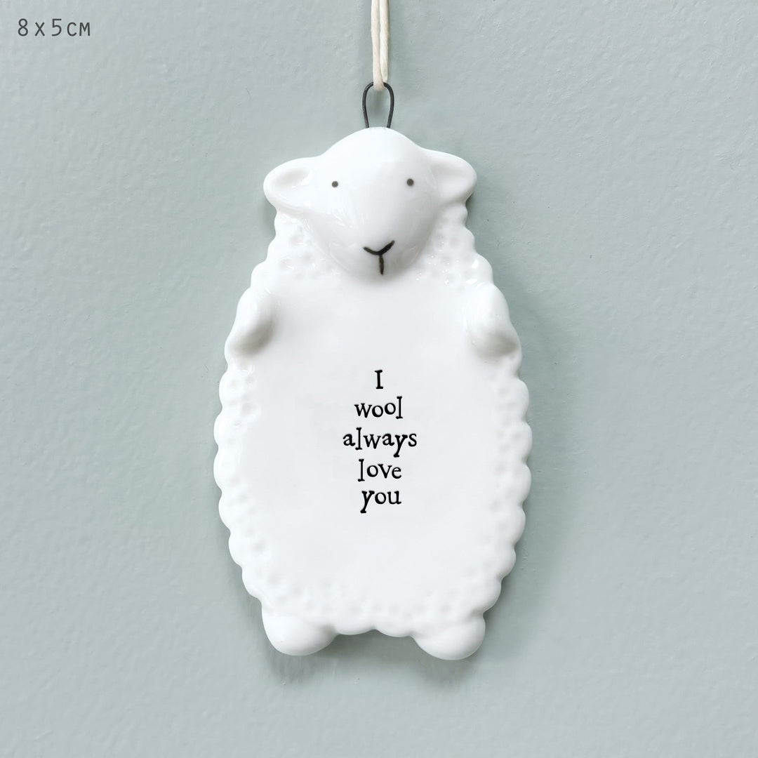 Porcelain Sheep Hanger, I Wool Always Love You | East of India Hanging Decoration East of India Porcelain Sheep Hanging Decoration - I Wool Always Love You