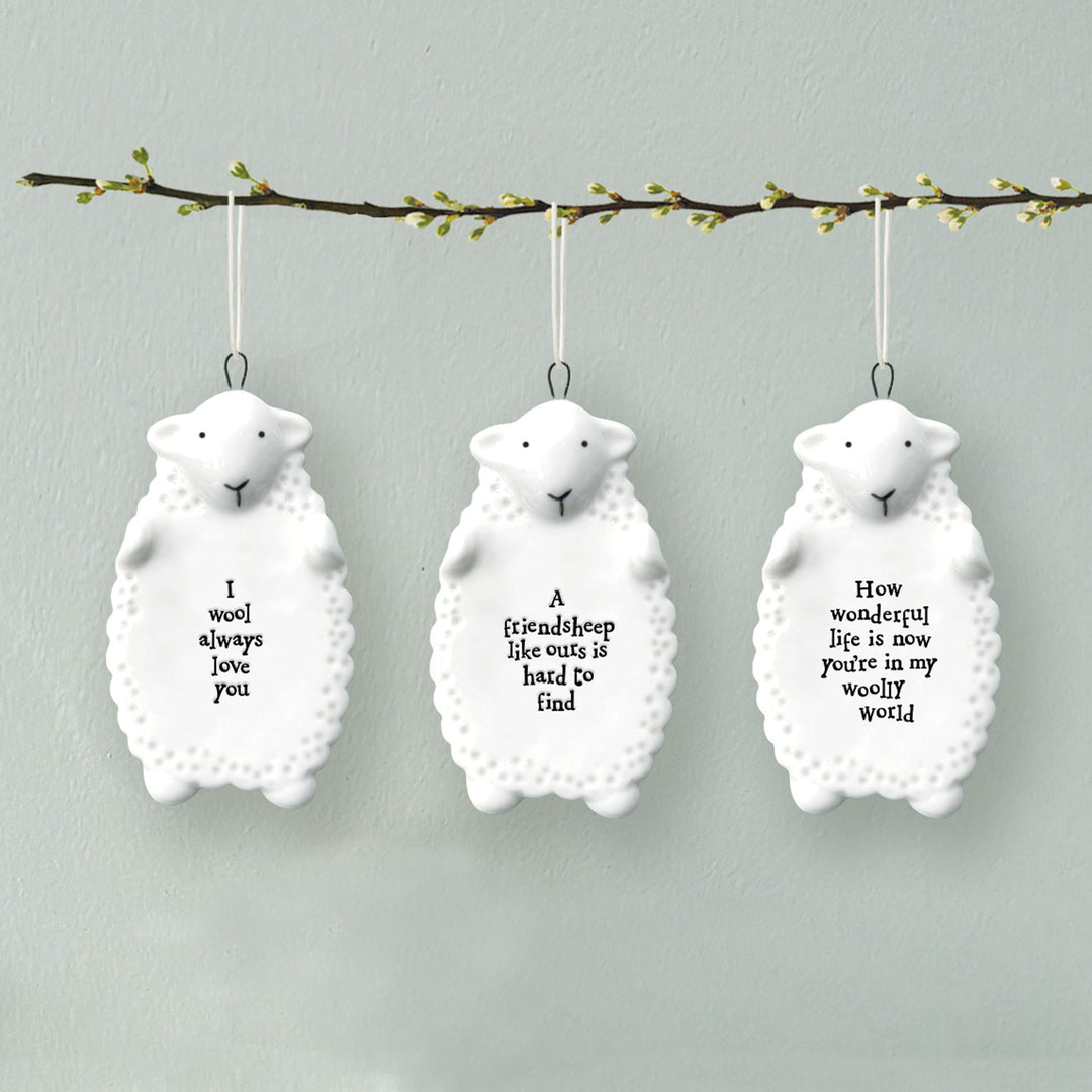 Porcelain Sheep Hanger, I Wool Always Love You | East of India Hanging Decoration East of India Porcelain Sheep Hanging Decoration - I Wool Always Love You