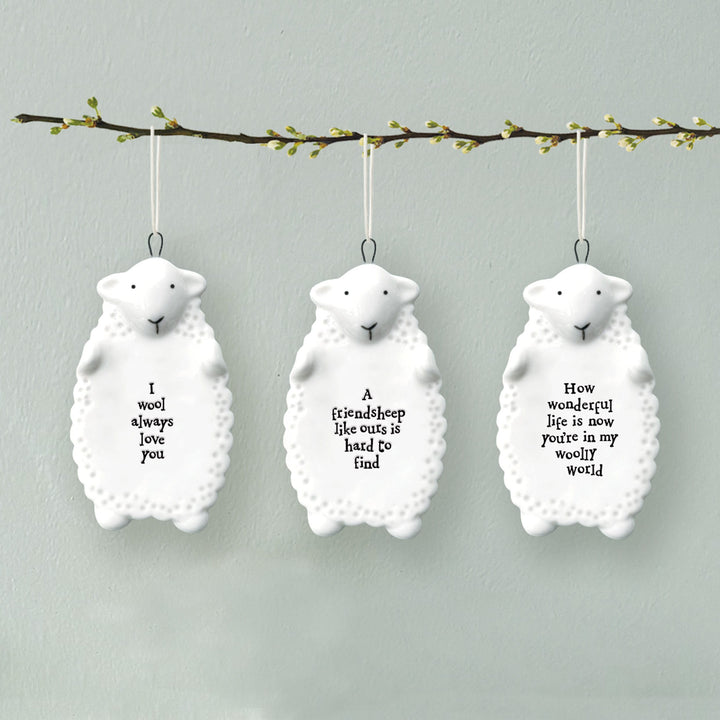 Porcelain Sheep Hanger, I Wool Always Love You | East of India Hanging Decoration East of India Porcelain Sheep Hanging Decoration - I Wool Always Love You