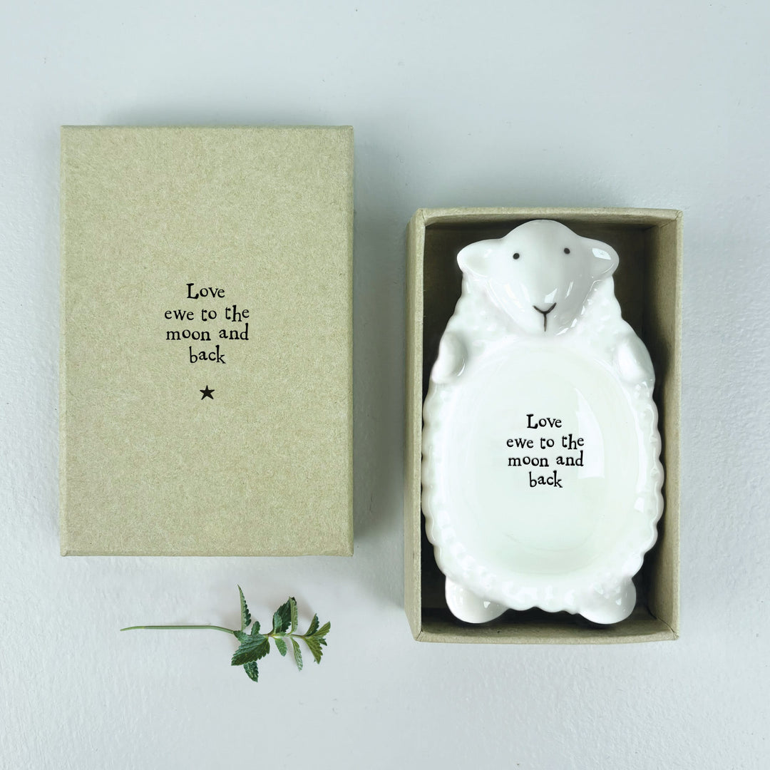 Porcelain Sheep Trinket Dish Love Ewe to the Moon | East of India dish East of India Porcelain Sheep Trinket Dish - Love Ewe to the Moon