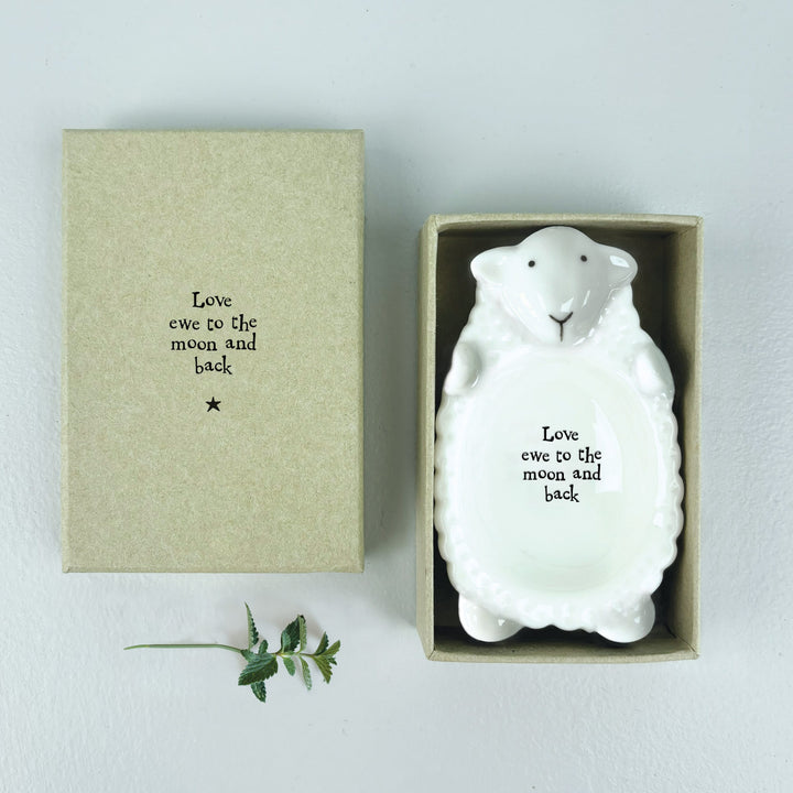 Porcelain Sheep Trinket Dish Love Ewe to the Moon | East of India dish East of India Porcelain Sheep Trinket Dish - Love Ewe to the Moon