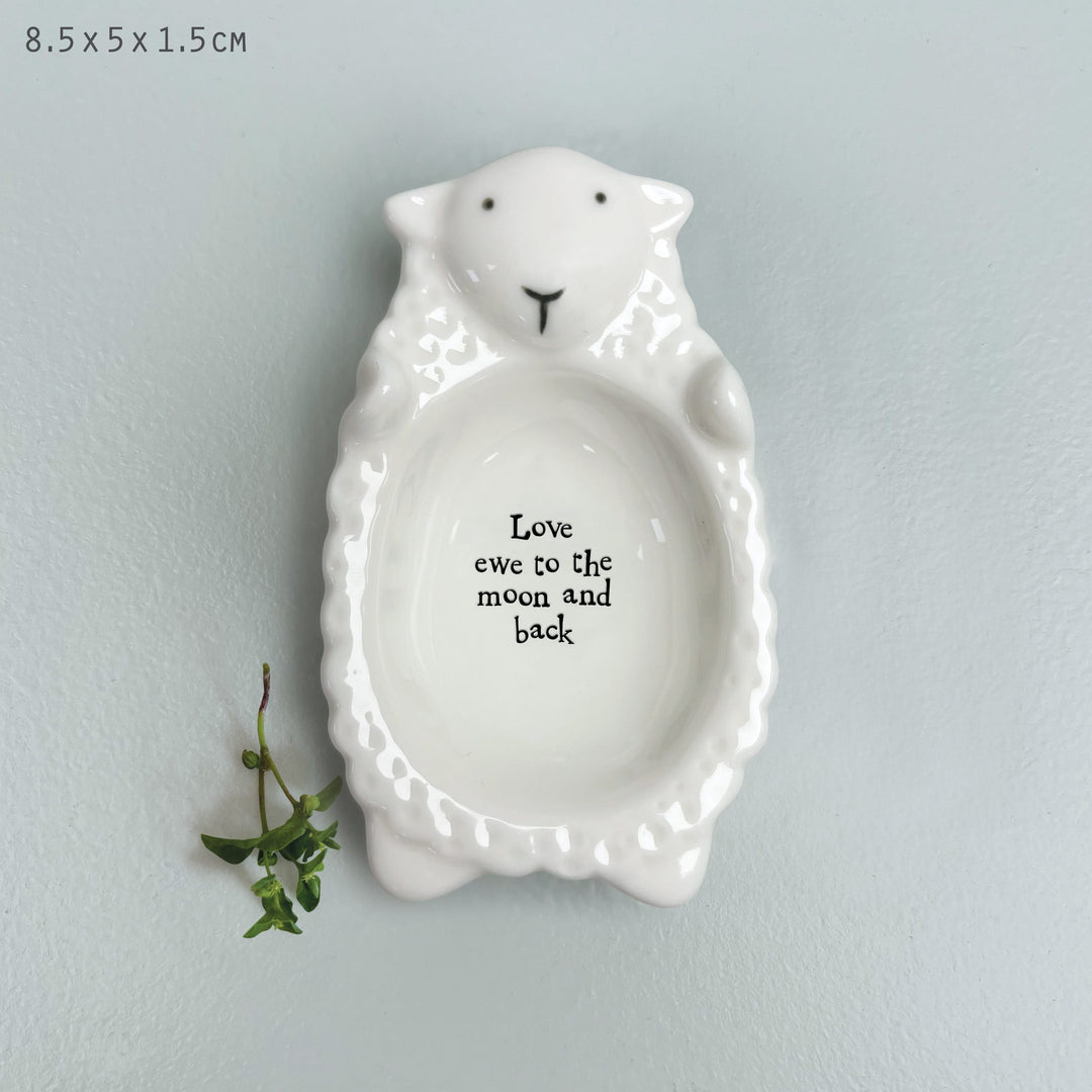Porcelain Sheep Trinket Dish Love Ewe to the Moon | East of India dish East of India Porcelain Sheep Trinket Dish - Love Ewe to the Moon