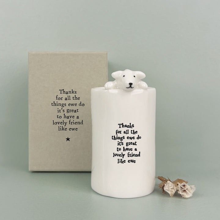 Porcelain Sheep Vase Thanks for All the Things | East of India gift East of India Porcelain Sheep Vase - Thanks for All the Things