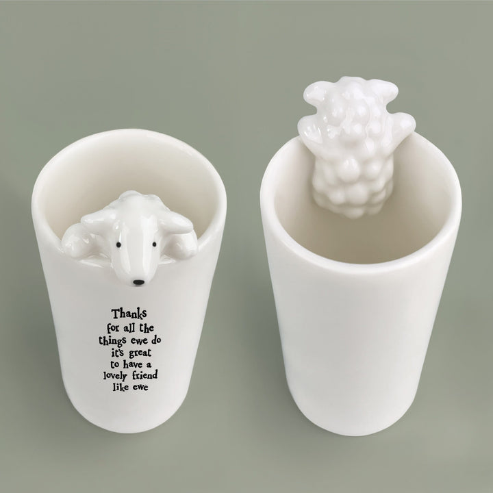 Porcelain Sheep Vase Thanks for All the Things | East of India gift East of India Porcelain Sheep Vase - Thanks for All the Things