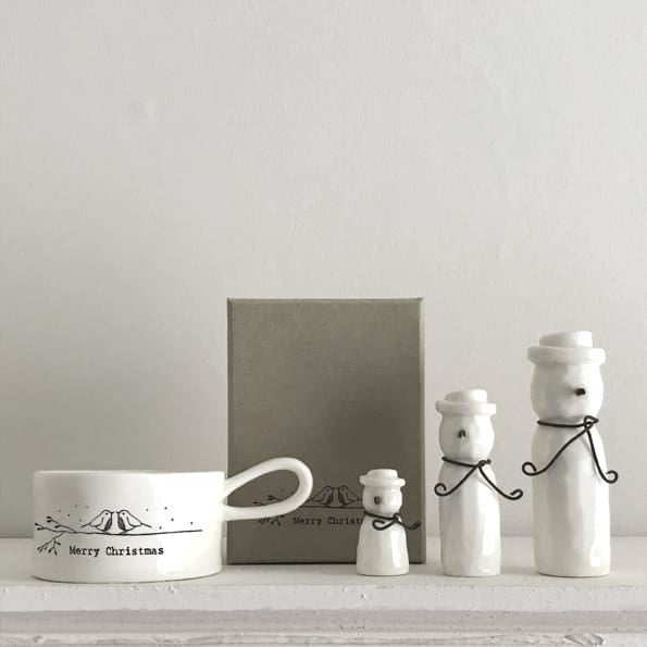Porcelain Snowman Christmas Decorations, Set of 3 | East of India Christmas Decoration East of India Porcelain Snowman Christmas Decorations - Set of 3
