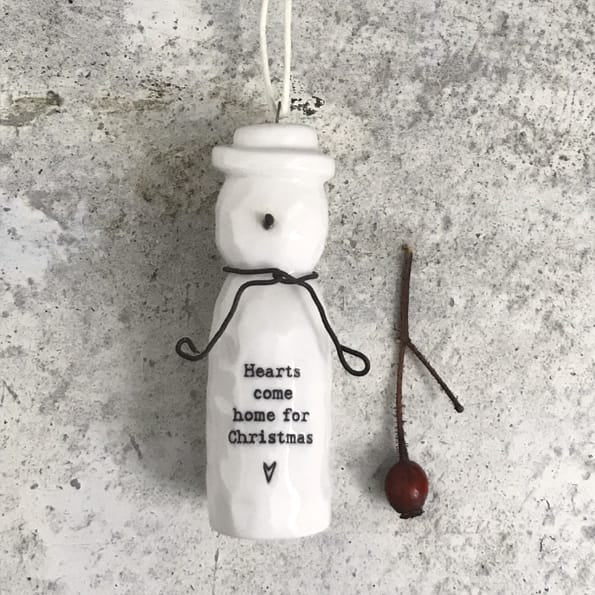 Porcelain Snowman Christmas Tree Decoration | East of India Hanging Decoration East of India Porcelain Christmas Tree Decoration - Snowman