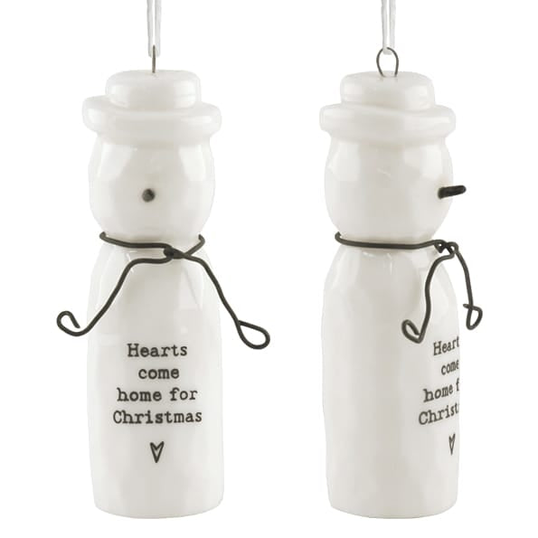 Porcelain Snowman Christmas Tree Decoration | East of India Hanging Decoration East of India Porcelain Christmas Tree Decoration - Snowman