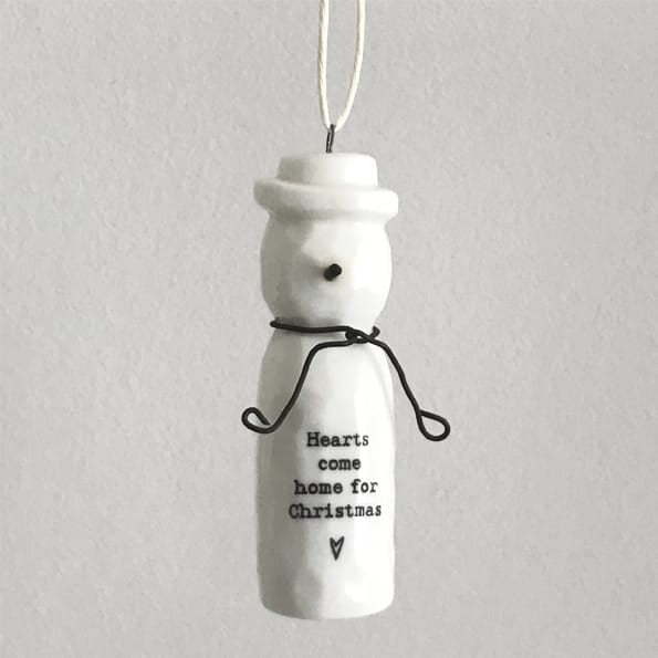 Porcelain Snowman Christmas Tree Decoration | East of India Hanging Decoration East of India Porcelain Christmas Tree Decoration - Snowman