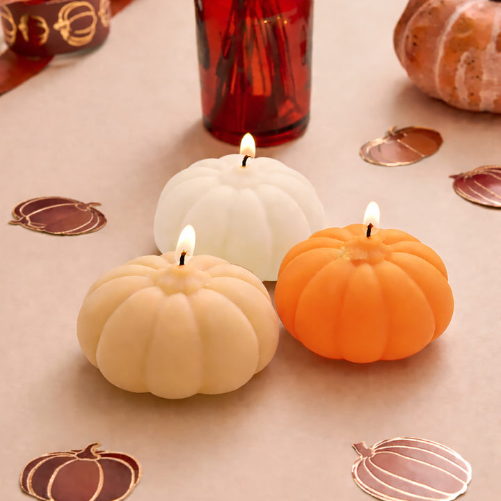 Pumpkin Candles - 3 Pack  | Halloween Party Supplies UK Party Decorations Pumpkin Candles - 3 Pack