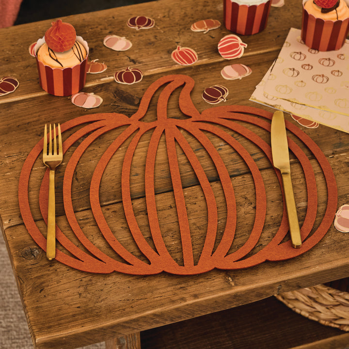 Pumpkin Felt Placemats - 4 Pack  | Halloween Party Supplies UK Tableware Pumpkin Felt Placemats - 4 Pack