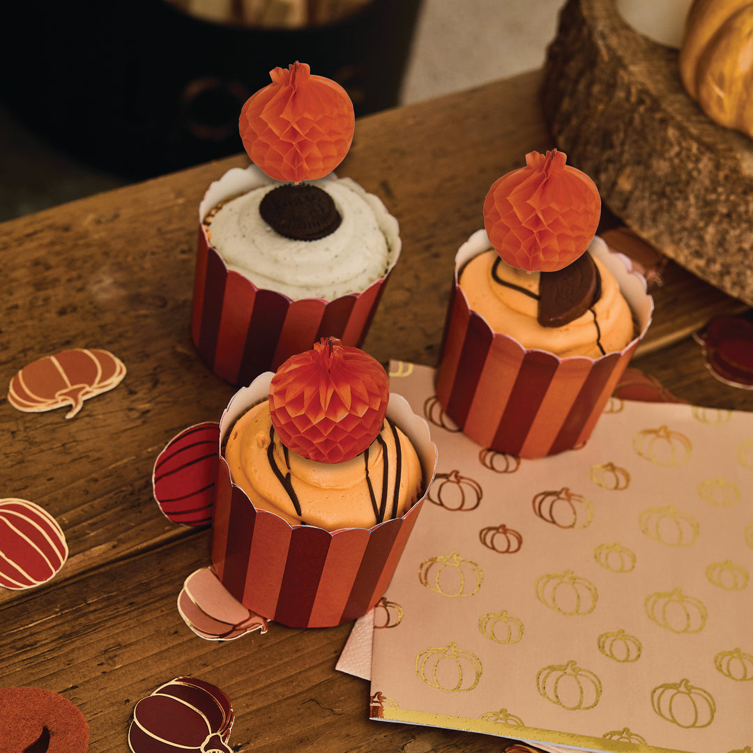 Pumpkin Honeycomb Food Picks &amp; Food Cup Set | Halloween Party Supplies UK Tableware Pumpkin Honeycomb Food Picks &amp; Food Cup Set x 10