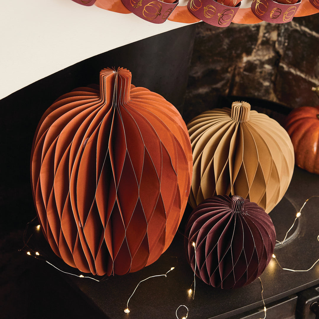 Pumpkin Honeycombs Set - 3 Pack | Halloween Party Supplies UK Party Decorations Pumpkin Honeycombs Set - 3 Pack
