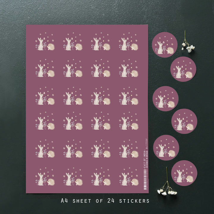 Rabbit &amp; Hedgehog Sticker Sheet, 24 Stickers | East of India Stationery East of India Sticker Sheet - Rabbit &amp; Hedgehog, 24 Stickers