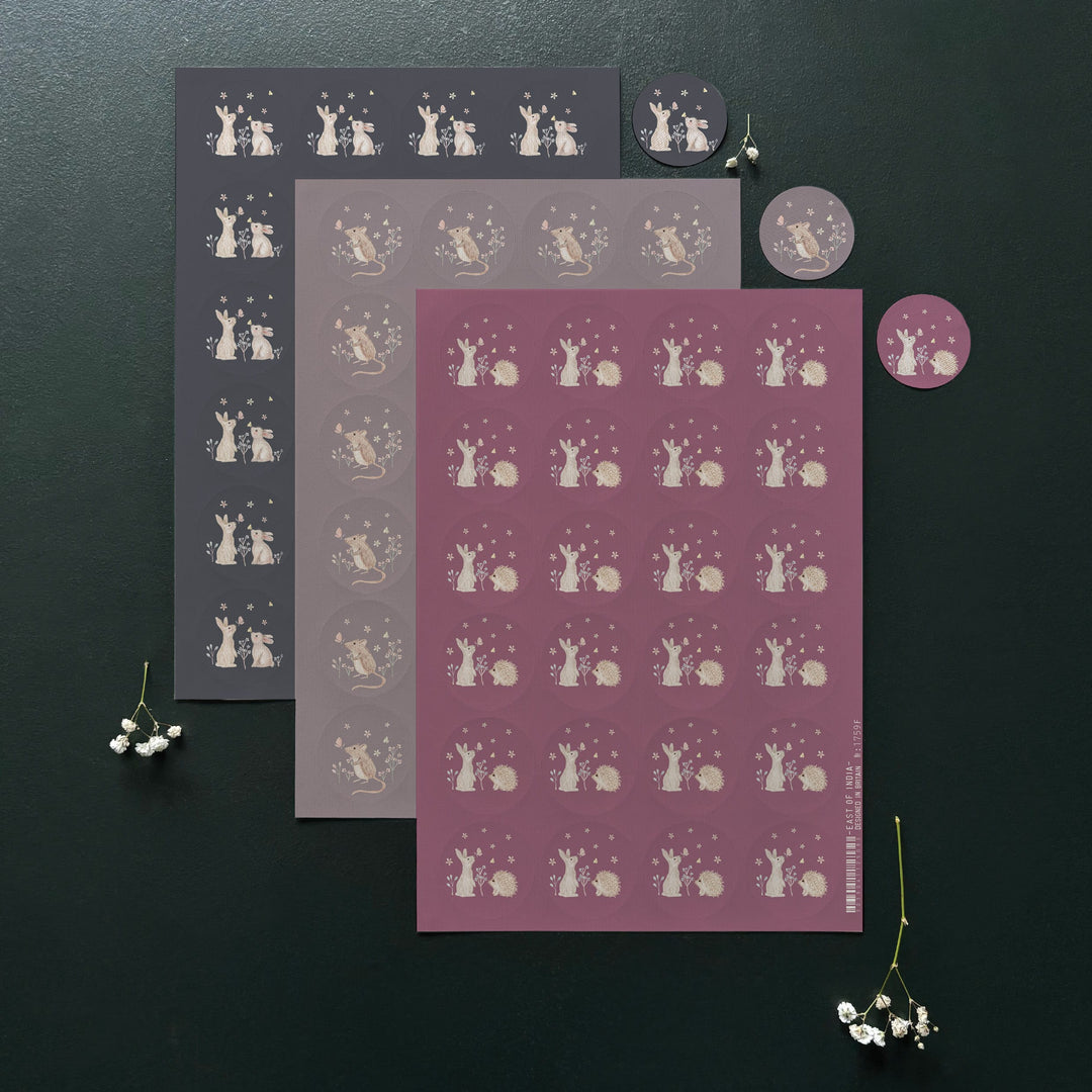 Rabbit &amp; Hedgehog Sticker Sheet, 24 Stickers | East of India Stationery East of India Sticker Sheet - Rabbit &amp; Hedgehog, 24 Stickers