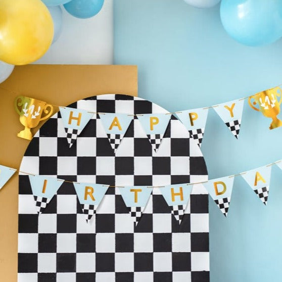 Racing Party Happy Birthday Banner - Race Car Theme Party Supplies Bunting Racing Party Happy Birthday Banner