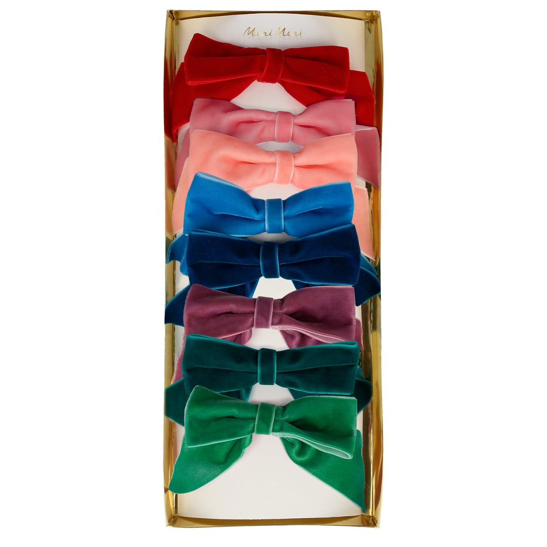 Radiant Velvet Bow Hair Clips x 8 | Meri Meri Christmas Stocking Fillers Party Accessories Radiant Velvet Bow Hair Clips x 8