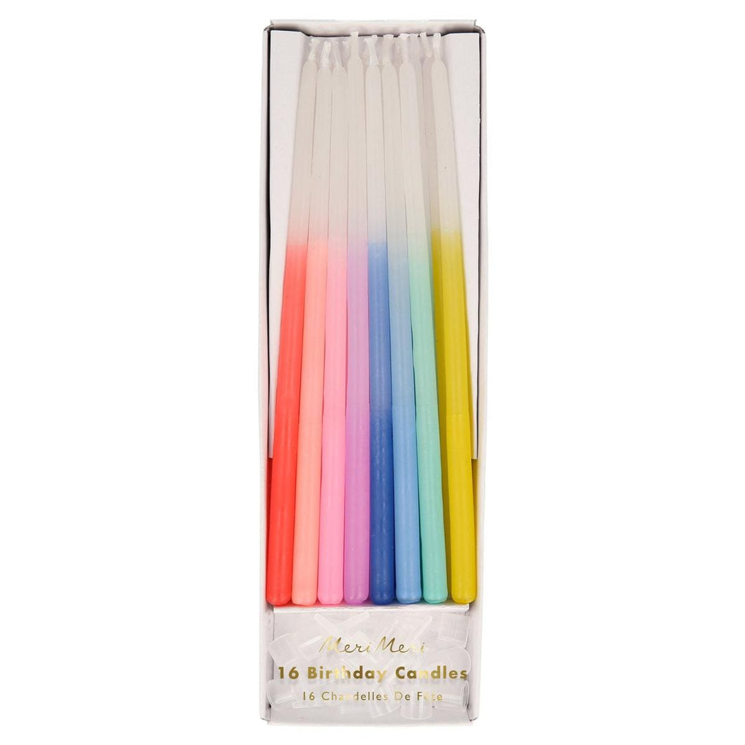 Rainbow Dipped Tapered Cake Candles x 16 | Meri Meri Party Cake Candles Birthday Candles Rainbow Dipped Tapered Cake Candles x 16