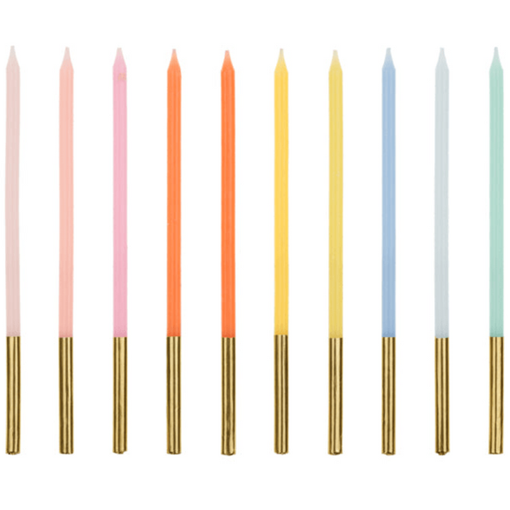 Rainbow Gold Tip Cake Candles x 10 - Birthday Cake Candles Birthday Candles Rainbow Gold Tip Cake Candles x 10