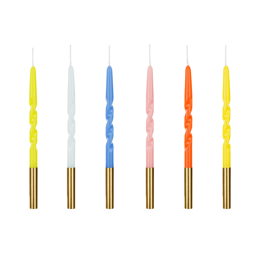Rainbow Gold Tip Twisted Cake Candles x 6 - Birthday Cake Candles Birthday Candles Rainbow Gold Tip Twisted Cake Candles x 6