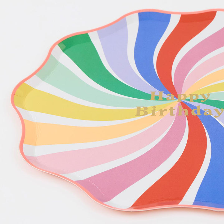 Rainbow Swirl Happy Birthday Dinner Party Plates x 8 | Meri Meri party plates Rainbow Swirl Happy Birthday Dinner Party Plates x 8