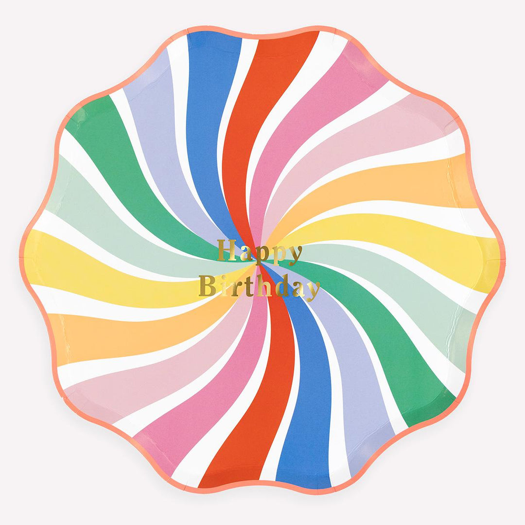 Rainbow Swirl Happy Birthday Dinner Party Plates x 8 | Meri Meri party plates Rainbow Swirl Happy Birthday Dinner Party Plates x 8