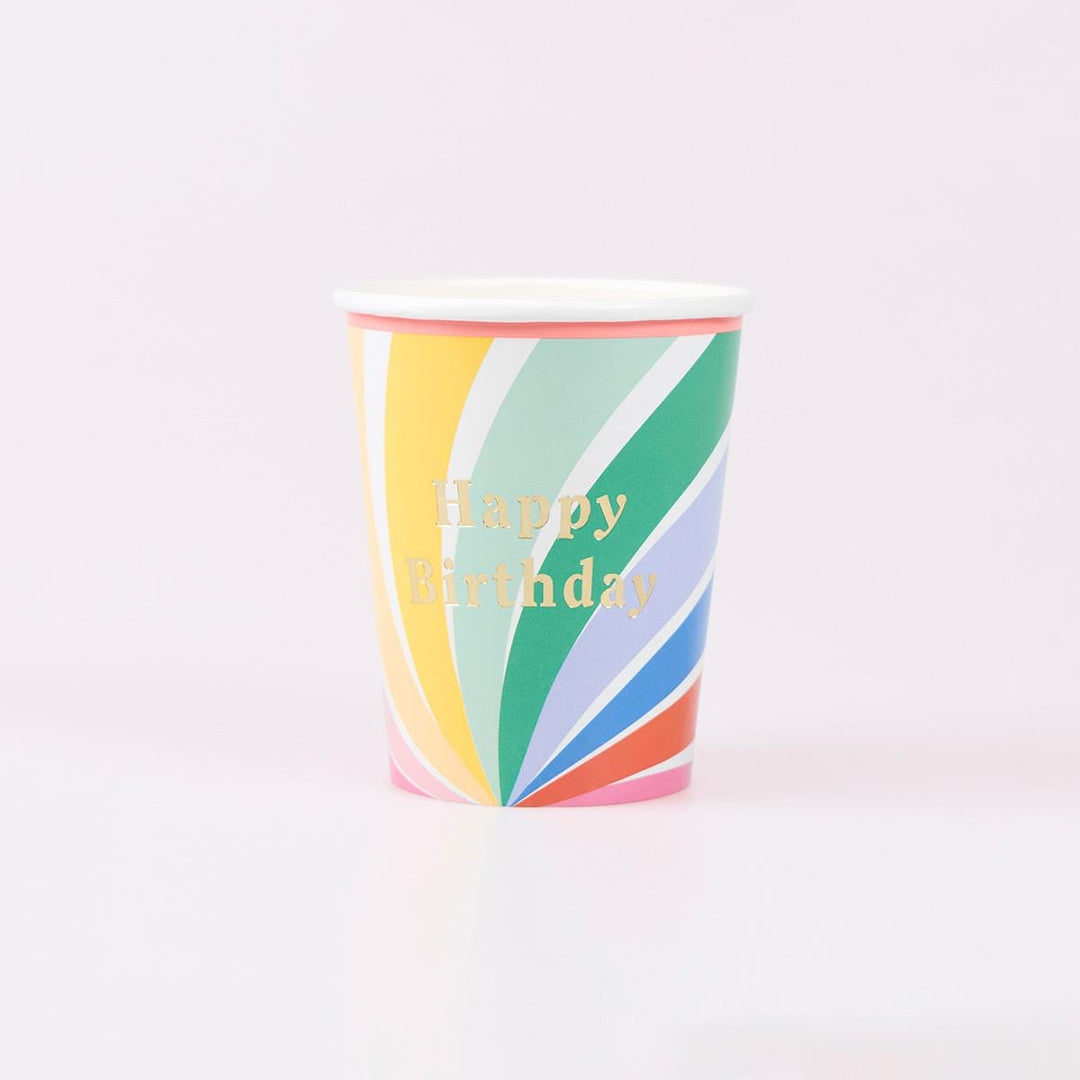 Rainbow Swirl Happy Birthday Party Cups x 8 | Meri Meri Happy Birthday party cups Rainbow Swirl Happy Birthday Party Cups x 8