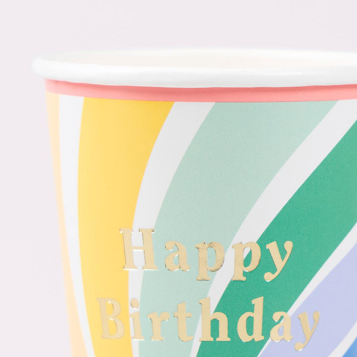 Rainbow Swirl Happy Birthday Party Cups x 8 | Meri Meri Happy Birthday party cups Rainbow Swirl Happy Birthday Party Cups x 8