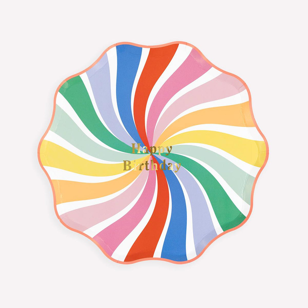 Rainbow Swirl Happy Birthday Side Party Plates x 8 | Meri Meri party plates Rainbow Swirl Happy Birthday Side Party Plates x 8