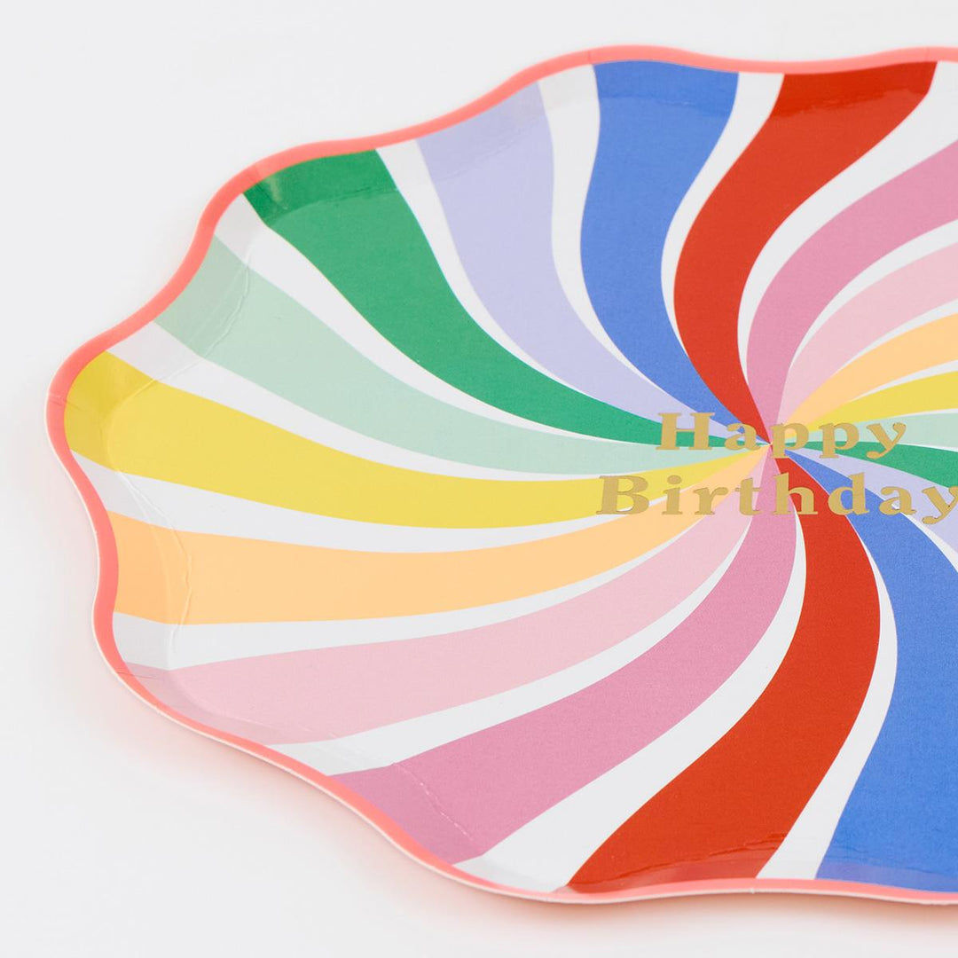 Rainbow Swirl Happy Birthday Side Party Plates x 8 | Meri Meri party plates Rainbow Swirl Happy Birthday Side Party Plates x 8